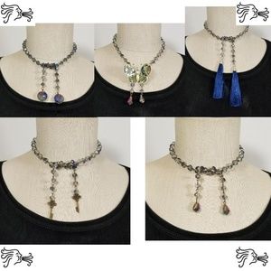 Blue Iridescent Crystal Chain Bronze Necklace